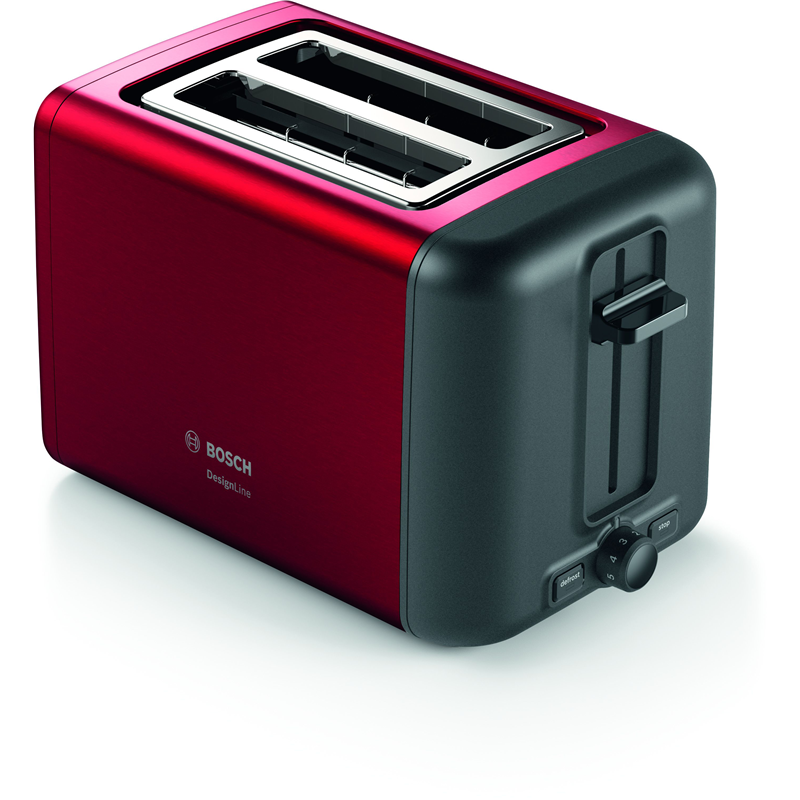 Тостер BOSCH/ мощность 970Вт, отделений- 2, бесступенчатый терморегулятор, подогревание булочек, лоток для крошек, автоцентрирование тостов, цвет красный/черный