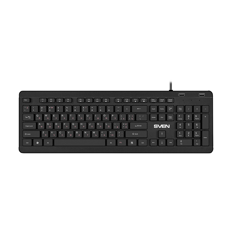 Клавиатура SVEN KB-E5700H чёрная(104кл, USB-Hub*2, Slim, 12Fn,  островной тип кл.)