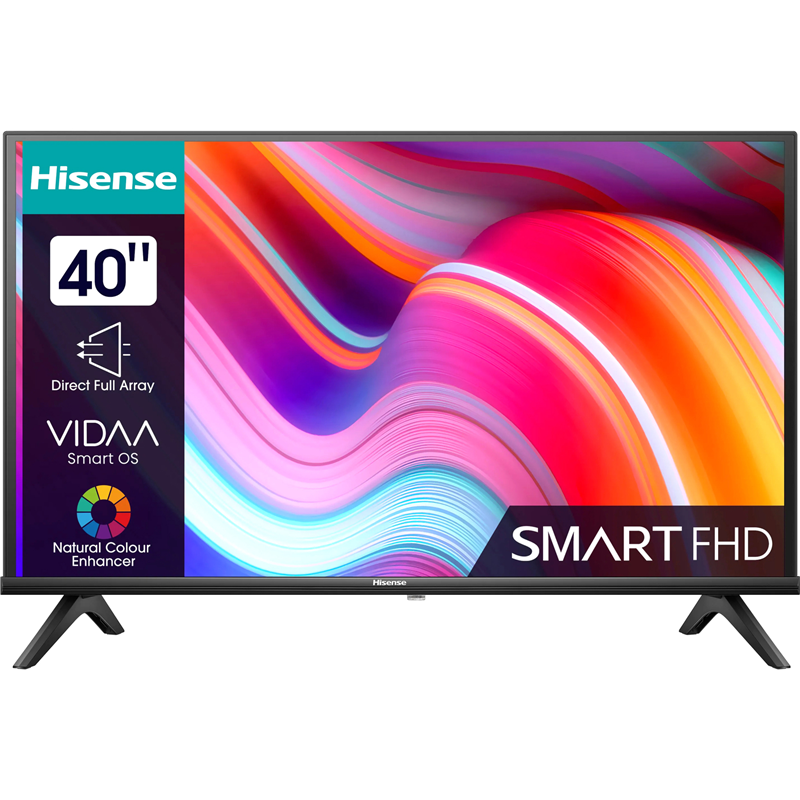 Телевизор ЖК 40'' Hisense/ 40", Full HD, Smart TV (ОС VIDAA U6), Wi-Fi, PCI 900, DVB-T2/T/C/S2/S, 2х7W, CI+(1.4), 2хHDMI, 2хUSB, Works with Alexa, Yandex, Black