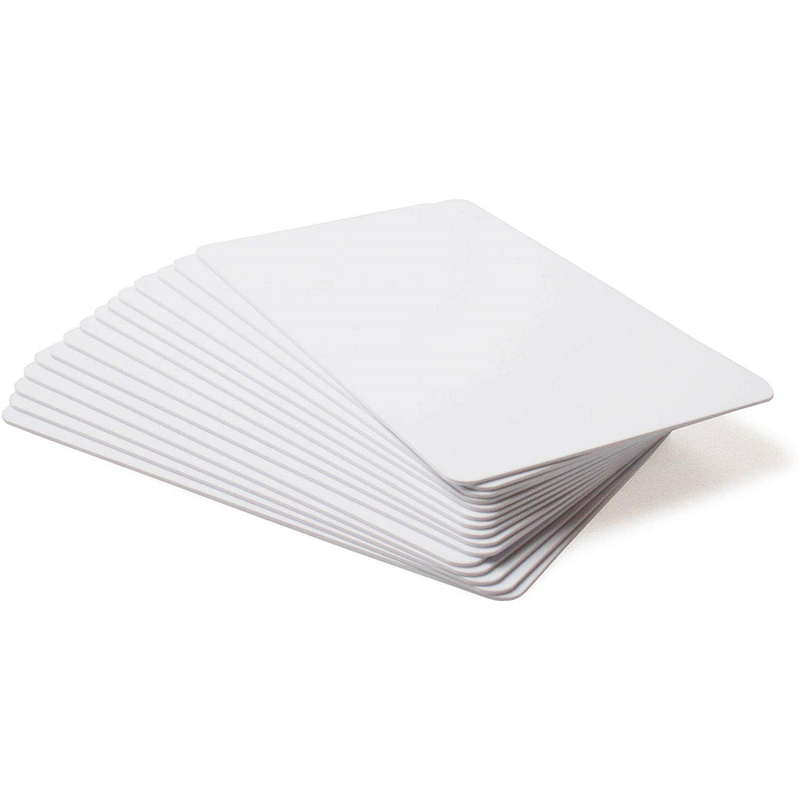 Zebra white PVC cards, 10 mil PVC adhesive back with 14 mil Mylar release liner, 24 mil total thickness (500 cards)