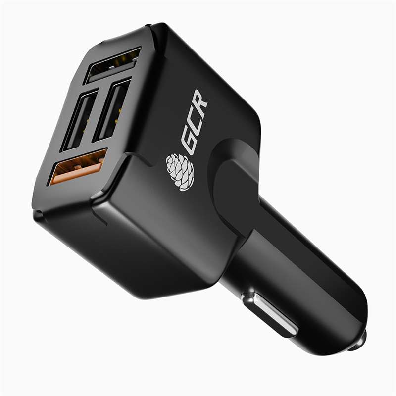 GCR Автомобильное зарядное устройство на 4 USB порта 3A, 4.8A, черное, GCR-51983