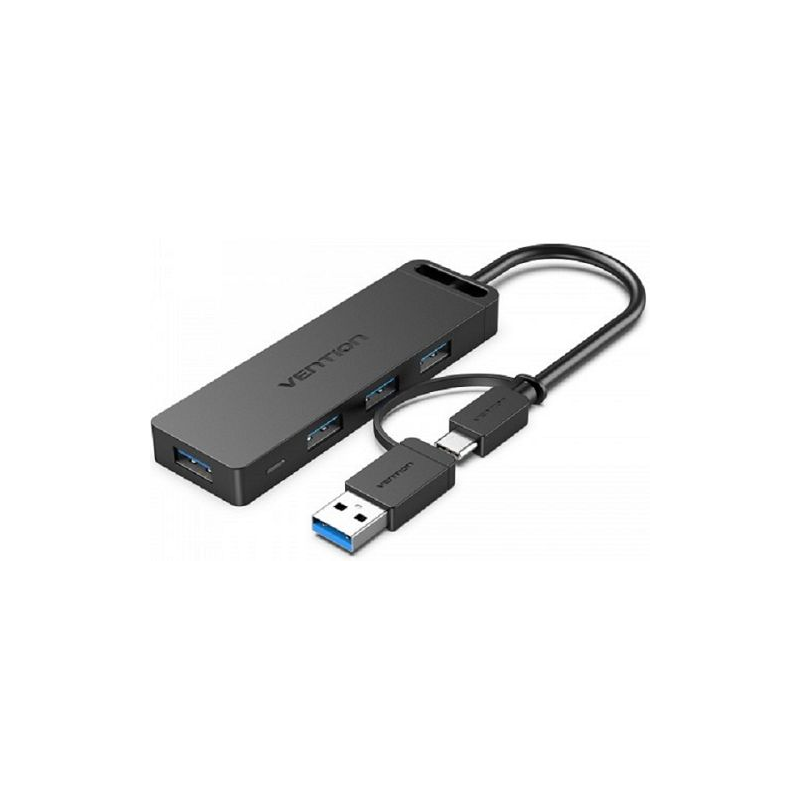 Концентратор Vention OTG USB-C+USB 3.0 / 4xUSB 3.0 порта Черный - 0.15м.