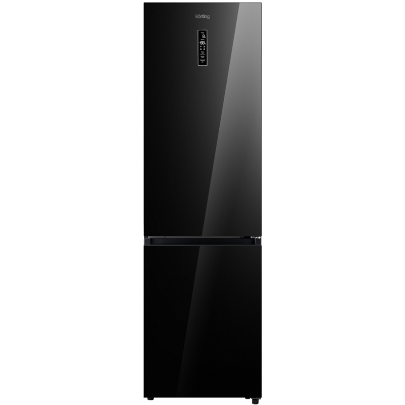 Холодильник/ Холодильник с нижним расположением морозильной камеры, A+, Размер (ВхШхГ): 2018х595х635 мм, черное стекло