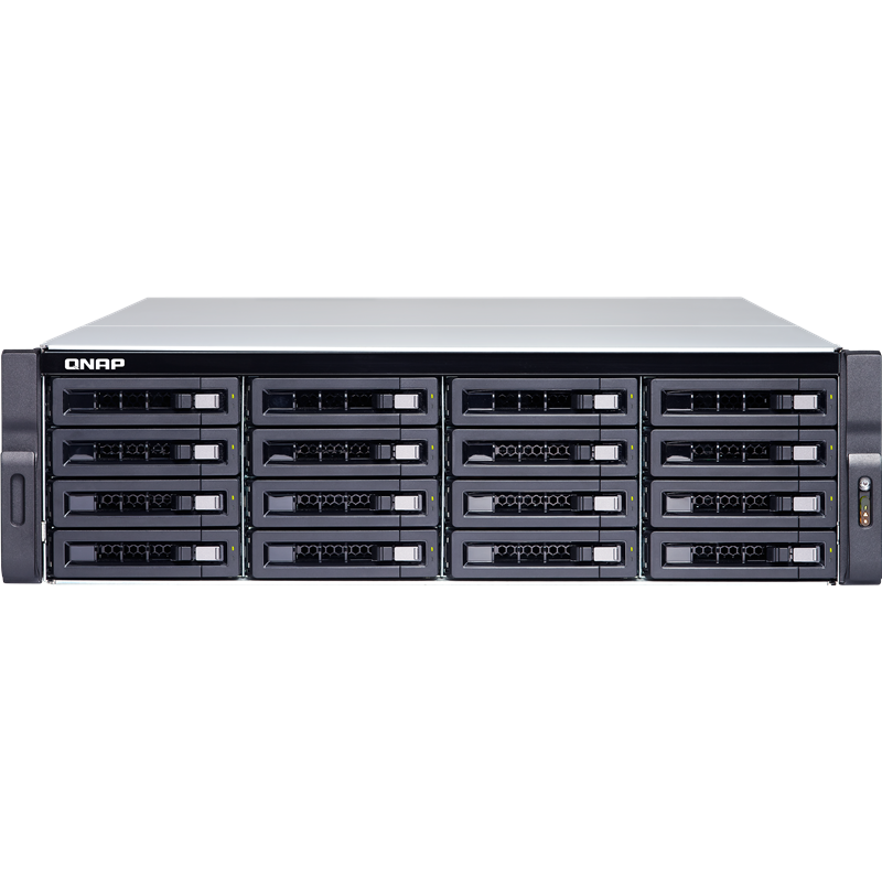 SMB QNAP TVS-1672XU-RP-i3-8G 16-Bay NAS, Intel Core i3-8100 4-core 3.6 GHz Processor, 8 GB UDIMM DDR4 (2 x 4GB), 16x 2.5"/3.5" SATA HDD/SSD, 4x GbE LAN, 2 x 10GbE SFP+, 2xPSU, rackmount 3U. W/o rail kit RAIL-A03-57