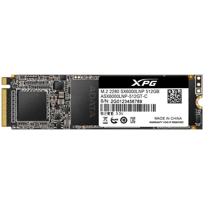 Твердотельный накопитель/ ADATA SSD SX6000Lite, 512GB, M.2(22x80mm), NVMe 1.3, PCIe 3.0 x4, 3D TLC, R/W 1800/1200MB/s, IOPs 180 000/200 000, TBW 240, DWPD 0.43 (3 года)
