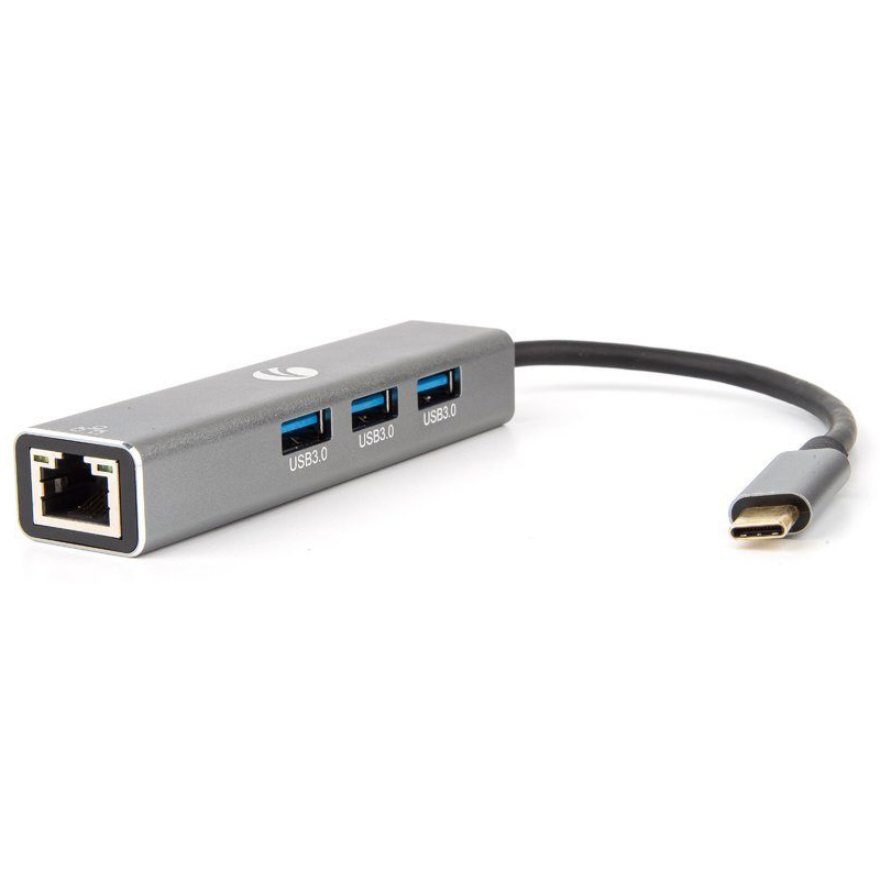Кабель-концентратор USB 3.1 Type-Cm --> RJ-45+3port USB3.0(f)  Aluminum Shell VCOM <DH311A>