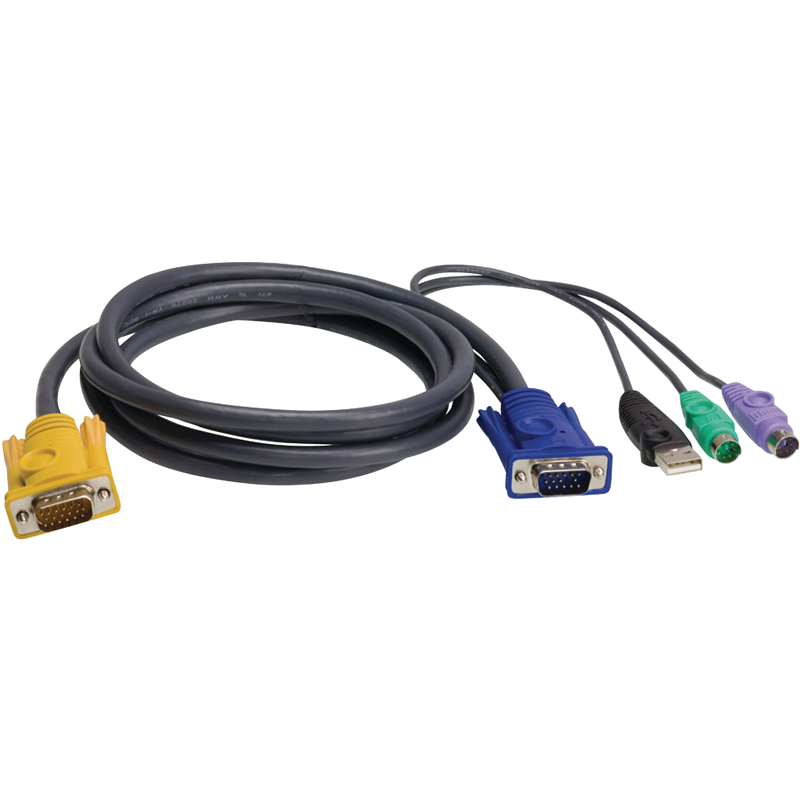 Шнур, мон., клав.+мышь USB, SPHD=>HD DB15+USB A-Тип+2x6MINI-DIN, Male-4xMale,  8+8 проводов, опрессованный,   1.8 метр., черный, (с поддерKой KVM PS/2)/ USB-PS/2 HYBRID CABLE. 1.8M