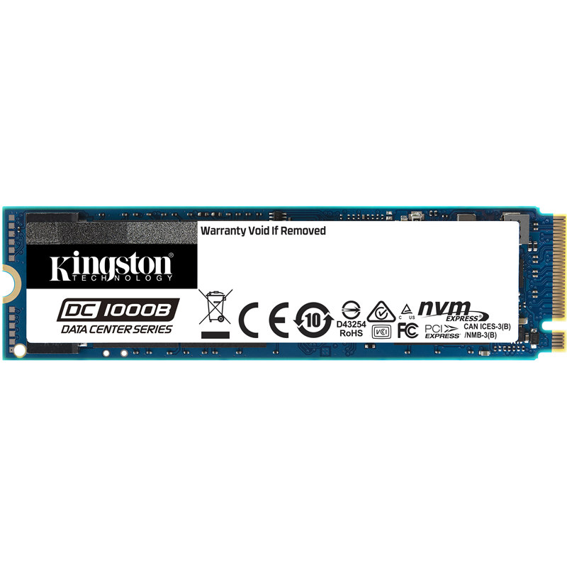 Твердотельный накопитель/ Kingston SSD DC1000B, 480GB, M.2 22x80mm, NVMe, PCIe 3.0 x4, 3D TLC, R/W 3200/565MB/s, IOPs 205 000/20 000, TBW 475, DWPD 0.5 (5 лет)