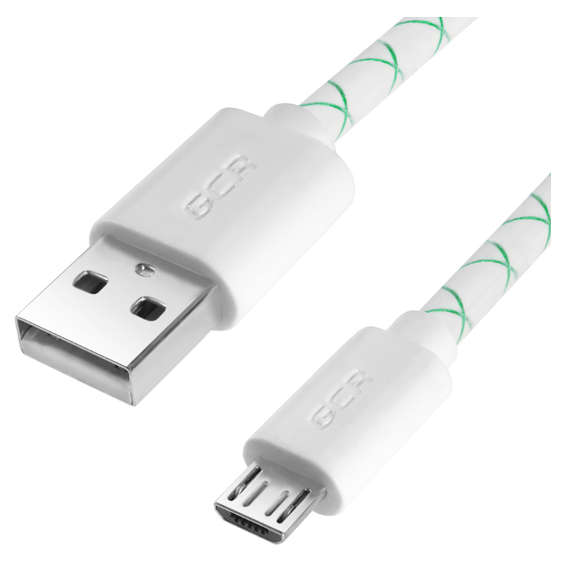 Greenconnect Кабель 2A 2.0m USB 2.0, AM/microB 5pin, бело-зеленый, белые коннекторы, 28/24 AWG, поддержка функции быстрой зарядки, морозостойкий