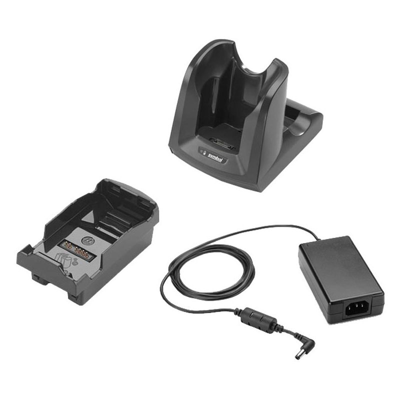 MC32 Single Slot Serial/USB Cradle Kit (INTL). Kit includes: Single Slot Cradle CRD3000-1001RR, Battery Adapter ADP-MC32-CUP0-01 and P/S PWRS-14000-148R. Must purchase country specific 3 wire AC Cord separately.
