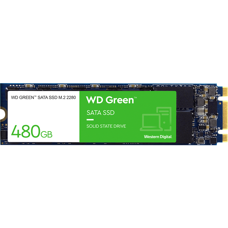 Твердотельные накопители/ WD SSD Green, 480GB, M.2(22x80mm), SATA3, 3D TLC, R/W 545/н.д., IOPs н.д./н.д., TBW н.д., DWPD н.д. (12 мес.)