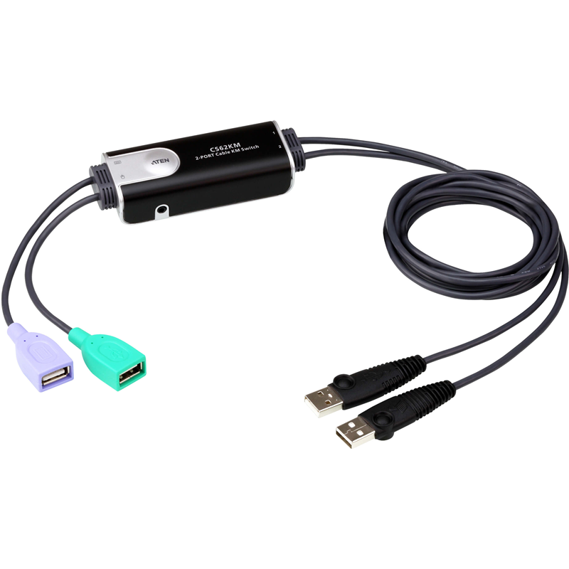 Переключатель, электрон., KVM+Audio,  1 user USB+VGA =>  2 cpu USB+VGA, со встрШнурами USB 2x1.2м., 2048x153KVM-переключатель ATEN CS62KM [CS62KM-AT] кабельный, 2 порта, USB, функция Boundless Switching/ 2 PORT USB KVM+ AUDIO  Switch. usb Boundless Switch