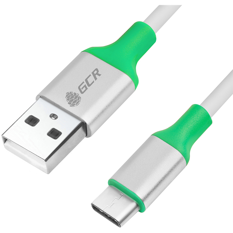 Greenconnect Кабель 0.5m USB 2.0, AM/CM, белый, алюминиевый корпус серебро, зеленый ПВХ, 28/28 AWG