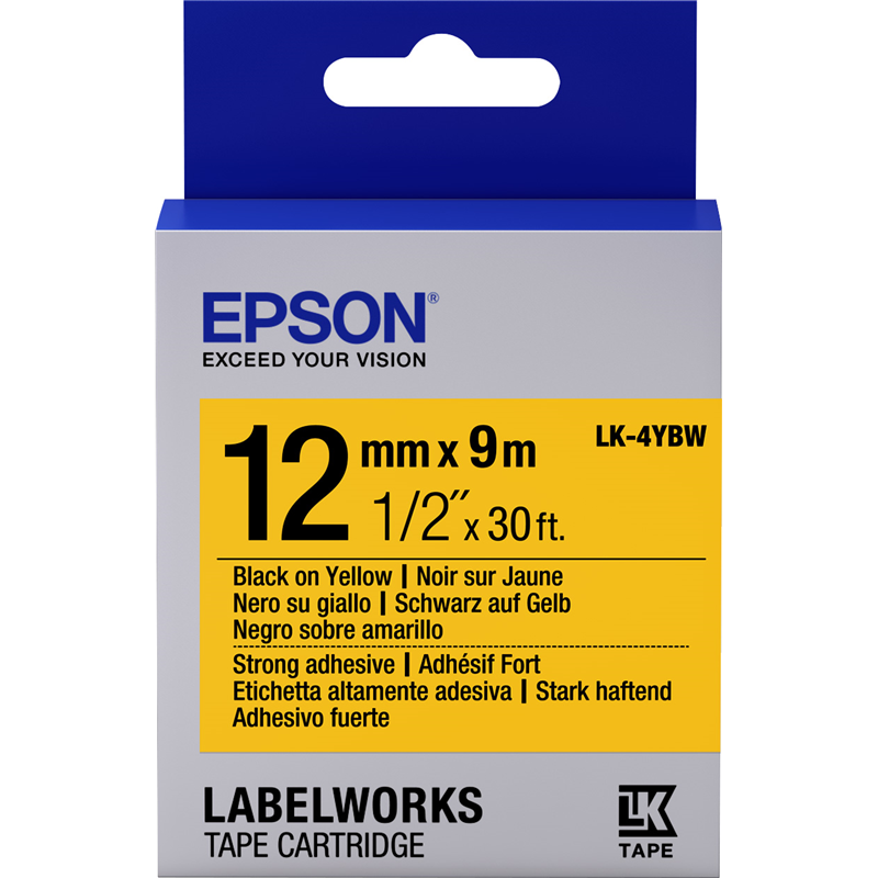 Epson Tape - LK4YBW Strng adh Blk/Yell 12/9