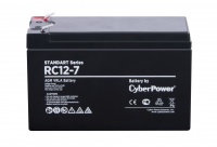 Battery CyberPower Standart series RС 12-7, voltage 12V, capacity (discharge 20 h) 7Ah, max. discharge current (5 sec) 70A, max. charge current 2.1A, lead-acid type AGM, terminals F2, LxWxH 151x65x94mm., full height with terminals 102mm., weight 2kg., ope