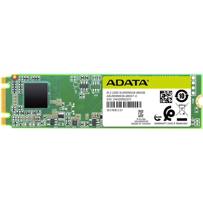 ADATA SSD Ultimate SU650, 480GB, M.2(22x80mm), SATA3, 3D TLC, R/W 550/510MB/s, IOPs 80 000/60 000, TBW 210, DWPD 0.4 (3 года)