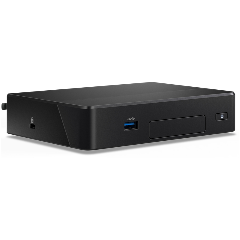 Nettop Intel NUC, Intel Celeron N3350, 2.4 GHz, 4GB RAM pre-installed, VGA Intel HD Graphics 500 (1x HDMI 2.0a, 1x HDMI 1.4), 2xUSB3.0, 2xUSB 2.0, 1x m.2 SSD, 64GB eMMC, GBL, WiFi+BT, Fanless, IP50 rated, Black, powercord EU, RS-232 header, Kensington Loc