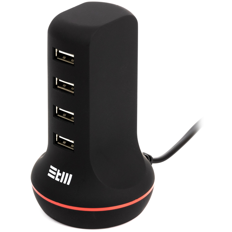 Универсальная сетевая  зарядка STM U4 , 4*USB черная/ STM USB hub U4  4 USB  5B/6A black