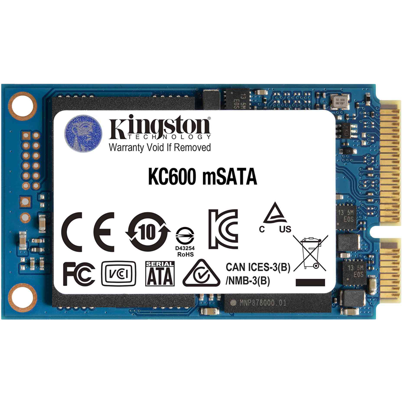 Kingston SSD KC600, 512GB, mSATA, SATA3, 3D TLC, R/W 550/520MB/s, IOPs 90 000/80 000, TBW 300, DWPD 0.32 (5 лет)