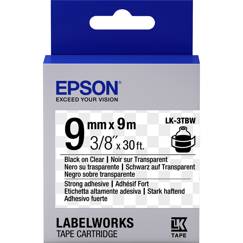 Epson Tape LK-3TBW Strng adh Blk/Clear 9/9