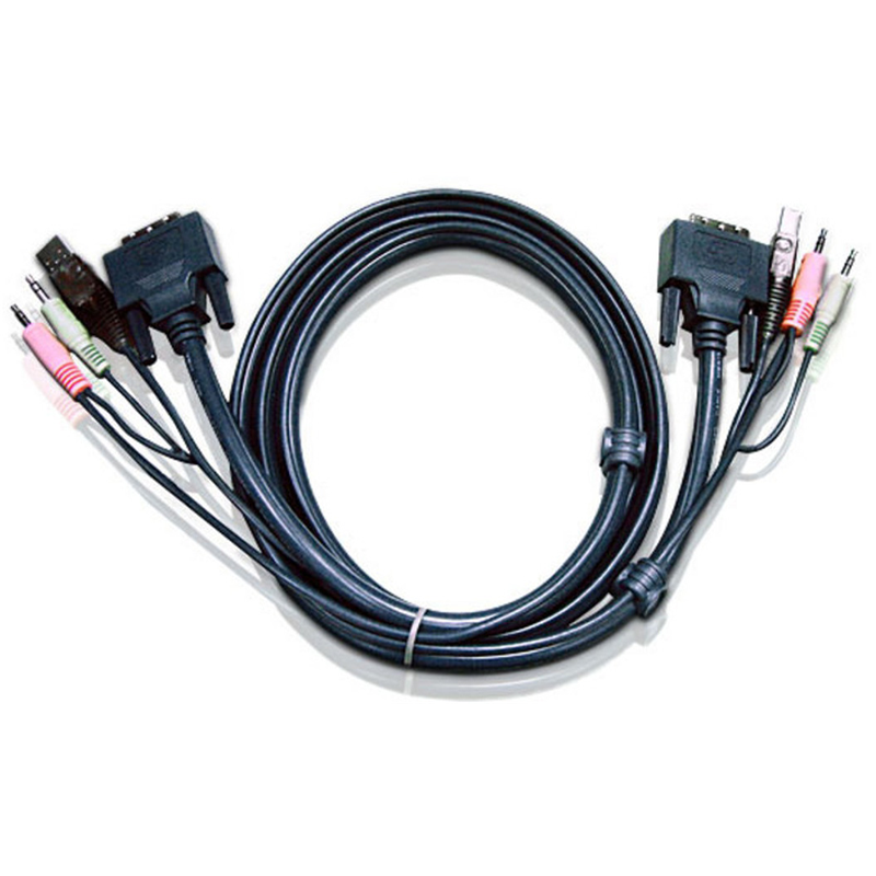 Шнур, мон+клав+мышь USB+аудио, DVI-I Single Link+USB A-Тип+2xRCA=>DVI-I Single Link+USB B-Тип+2xRCA, Male-Male, опрессованный,   3 метр., черный,/ CABLE DVI-I/USBA/SP.MC-DVI/USB B
