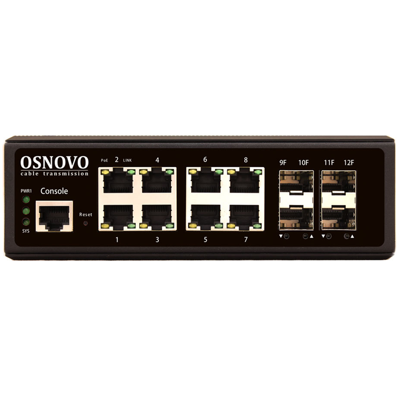 Коммутатор/ OSNOVO Промышленный гигабитный L2+ коммутатор на 12 портов , 8*10/100/1000Base-T, 4*SFP 1000Base-X, БП опционально