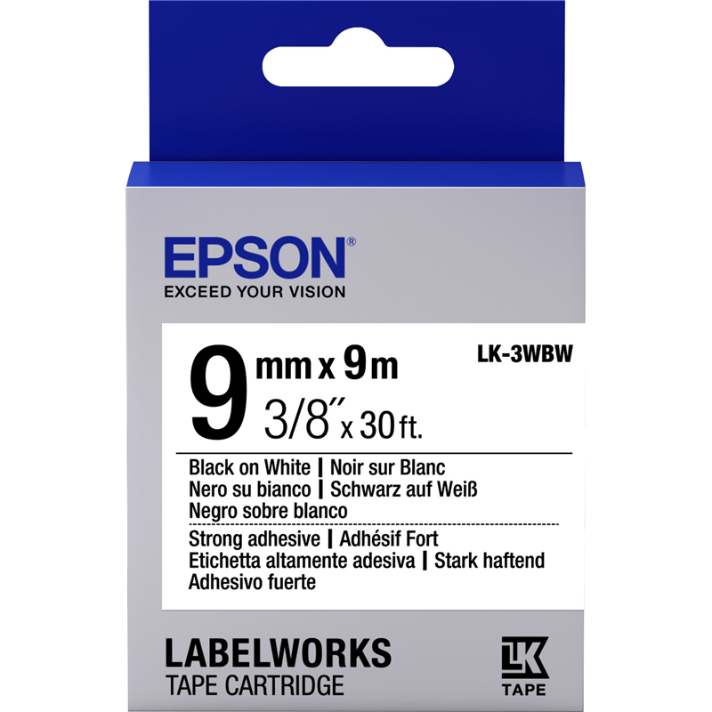 Epson Tape LK3WBW Strng adh Blk/Wht 9/9