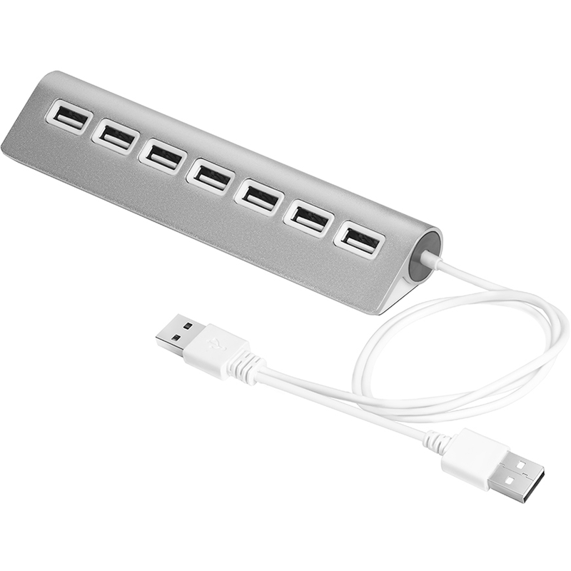 Greenconnect USB 2.0 Разветвитель GCR-UH227S на 7 портов  0,5m+доп питание , silver