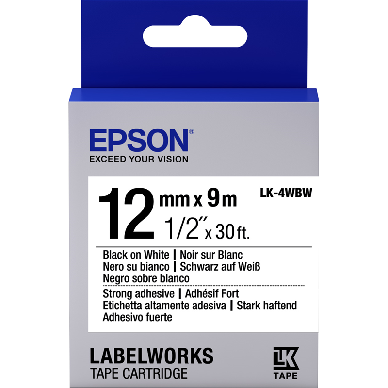 Epson Tape LK-4WBW Strng adh Blk/Wht 12/9